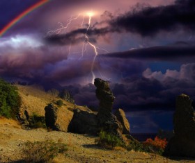 Clouds Lightning Rainbow Nature Stock Photo
