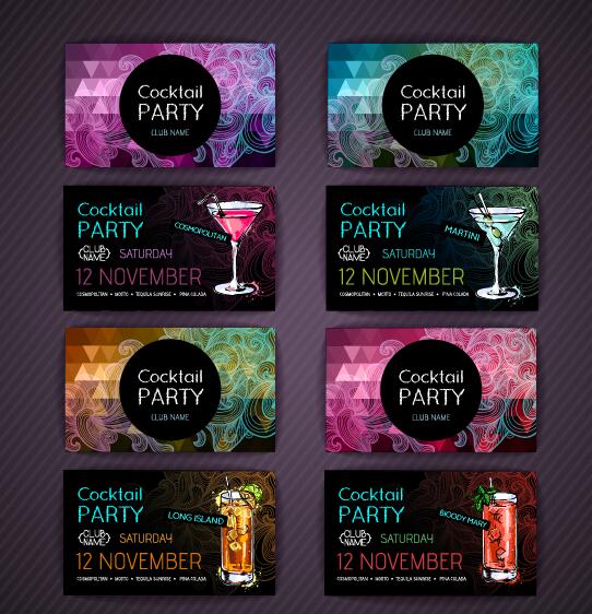 Cocktail party cards vector set 01