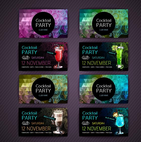 Cocktail party cards vector set 02
