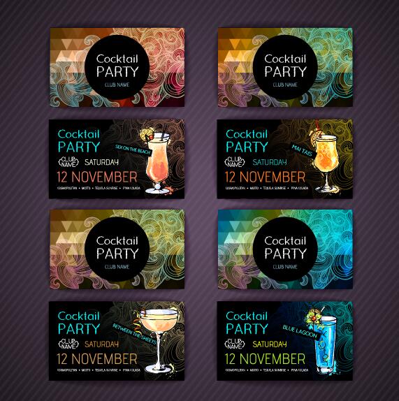 Cocktail party cards vector set 03