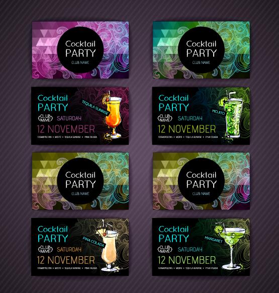 Cocktail party cards vector set 04