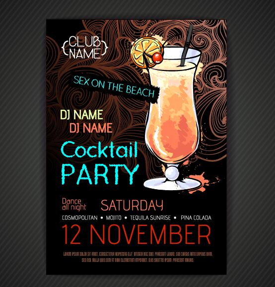 Cocktail party poster and flyer template vector 01