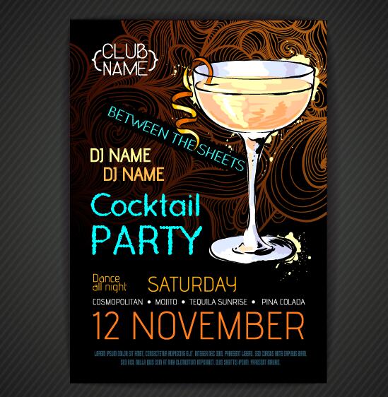 Cocktail party poster and flyer template vector 02
