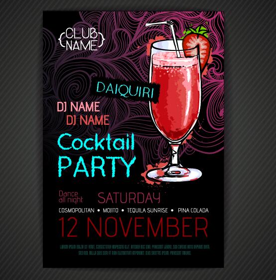 Cocktail party poster and flyer template vector 03