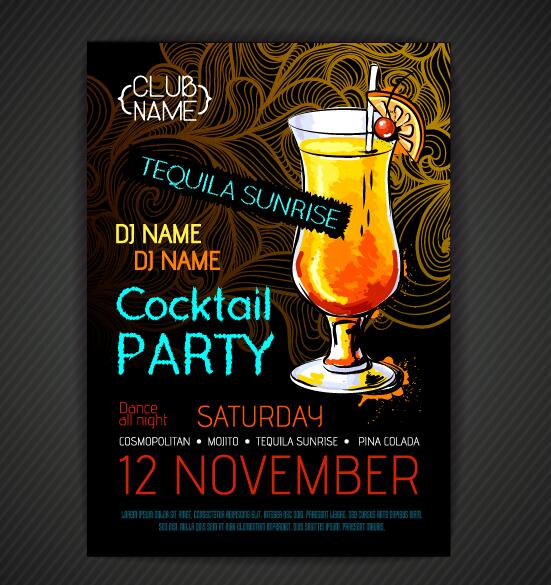 Cocktail party poster and flyer template vector 06