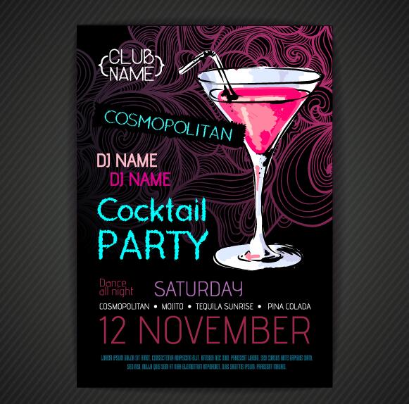 Cocktail party poster and flyer template vector 08