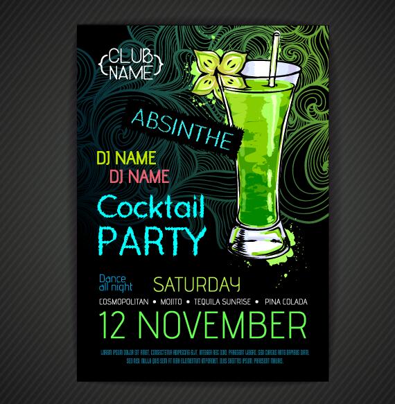 Cocktail party poster and flyer template vector 09