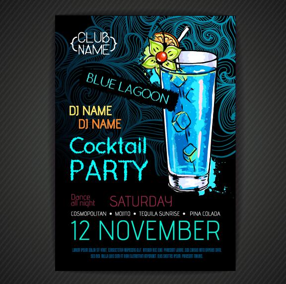 Cocktail party poster and flyer template vector 12