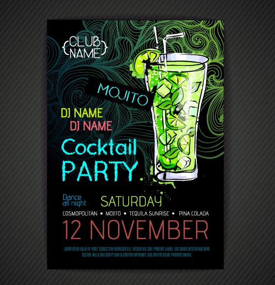 Cocktail party poster and flyer template vector 14