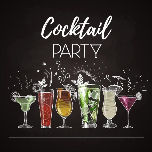 Cocktail poster template dark styles vector 06