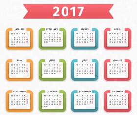 Colored paper calendar 2017 vector design