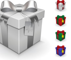 Colored ribbon bow with gift boxs vector 02