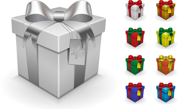 Colored ribbon bow with gift boxs vector 02