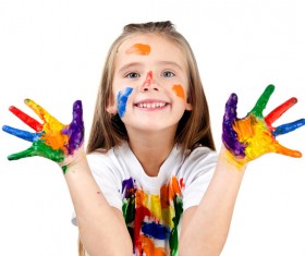 Colorful happy woman with oil paint HD picture