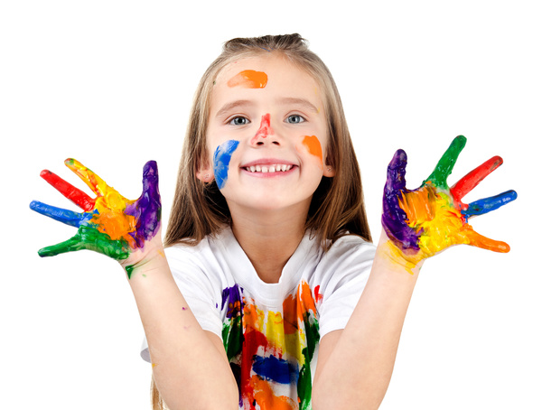 Colorful happy woman with oil paint HD picture