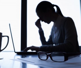 Computer with massage Eye of women Stock Photo