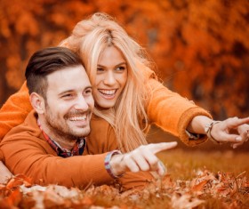 Couple in autumn park Stock Photo