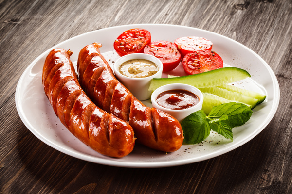 Cucumber with tomato grilled sausage Stock Photo 01