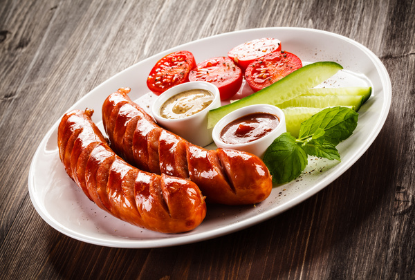 Cucumber with tomato grilled sausage Stock Photo 02
