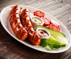 Cucumber with tomato grilled sausage Stock Photo 03