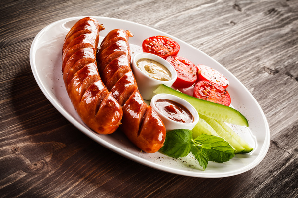 Cucumber with tomato grilled sausage Stock Photo 03