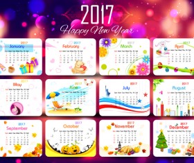 Cute 2017 calendar with new year background vector