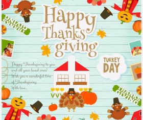Cute thanksgiving card vector material 04