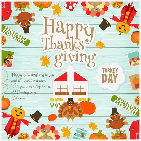 Cute thanksgiving card vector material 04