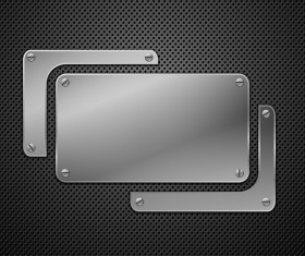 Dark carbon background with metal banner vector