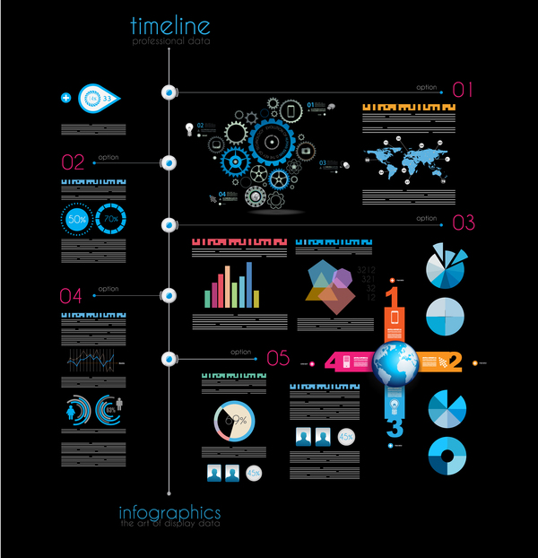 Dark timeline infographic vector material 01