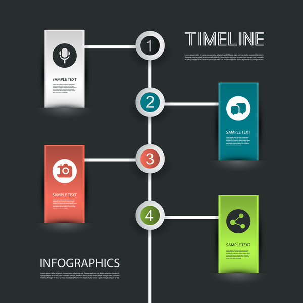 Dark timeline infographic vector material 02