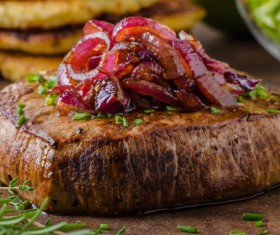 Delicious pork steak with onion HD picture