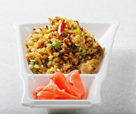 Delicious seafood fried rice with raw meat HD picture
