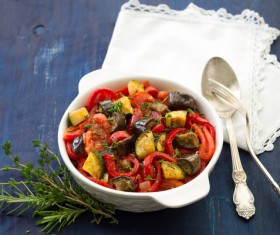 Delicious stew with tableware on the table Stock Photo