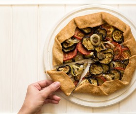 Delicious tomato eggplant with mushroom pie Stock Photo