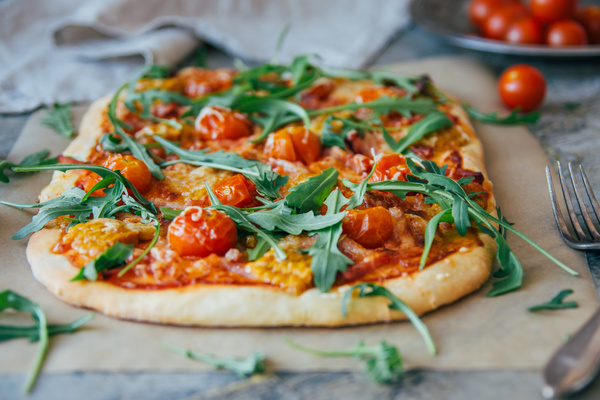 Delicious tomato pizzas Stock Photo