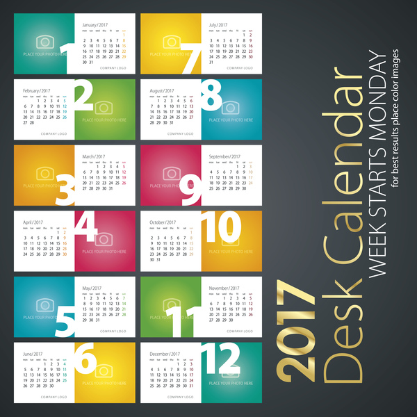 Desk calendar 2017 colored vector