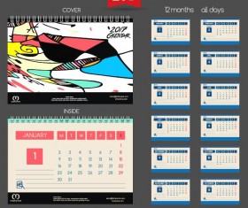 Desk calendar 2017 vector retro template 02