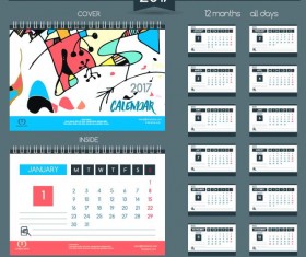 Desk calendar 2017 vector retro template 03