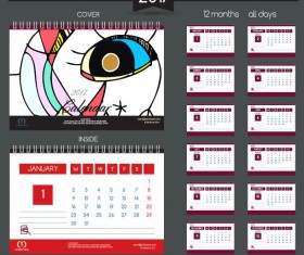 Desk calendar 2017 vector retro template 04