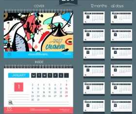 Desk calendar 2017 vector retro template 05
