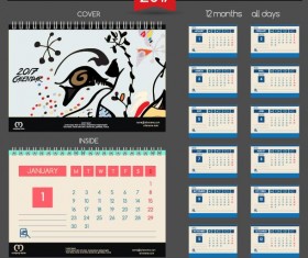 Desk calendar 2017 vector retro template 06