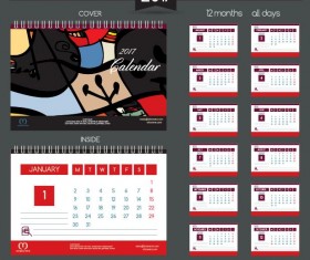 Desk calendar 2017 vector retro template 07
