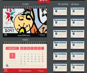 Desk calendar 2017 vector retro template 08
