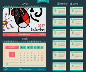 Desk calendar 2017 vector retro template 09