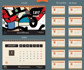 Desk calendar 2017 vector retro template 10