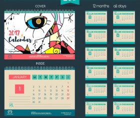 Desk calendar 2017 vector retro template 11