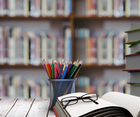 Desk pencil case with bookcase Stock Photo 01