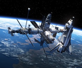 Docked at the space station of the space shuttle HD picture