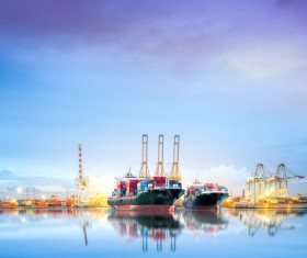 Docked freighter with bright pier HD picture